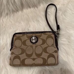 Coach Tan and Brown Signature Wristlet